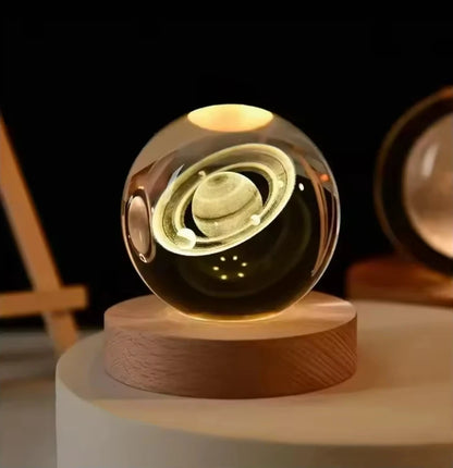 LED Night Light Galaxy Crystal Ball Table Lamp 3D Planet Moon Glowing Planetary Bedside Light Bedroom Home Decor Christmas Gift